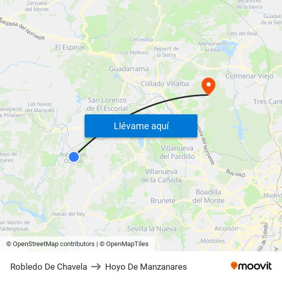 Robledo De Chavela to Hoyo De Manzanares map