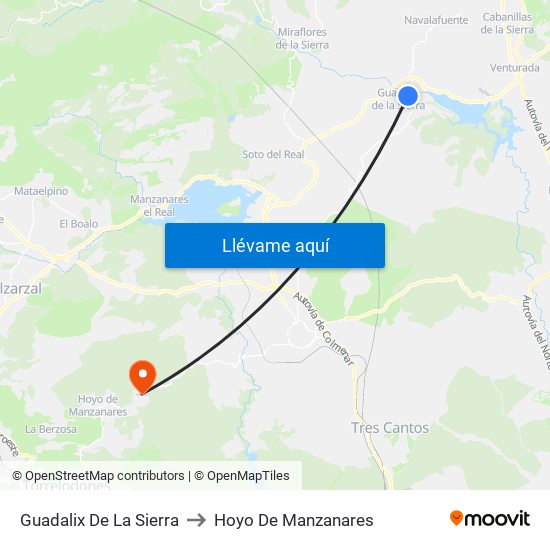 Guadalix De La Sierra to Hoyo De Manzanares map