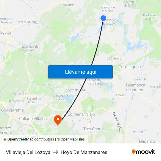 Villavieja Del Lozoya to Hoyo De Manzanares map