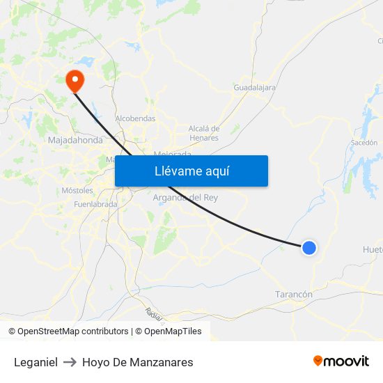 Leganiel to Hoyo De Manzanares map