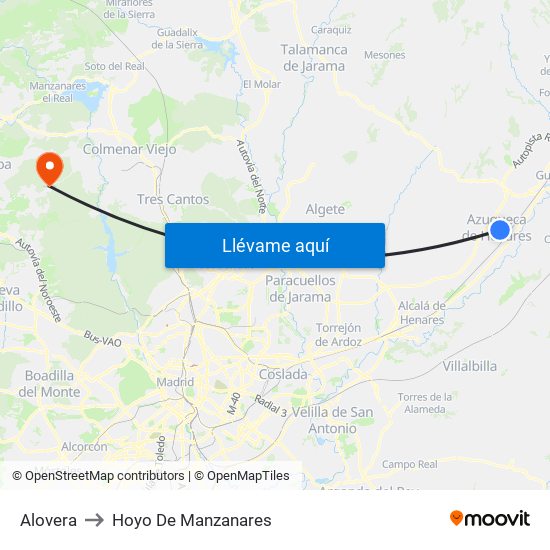 Alovera to Hoyo De Manzanares map