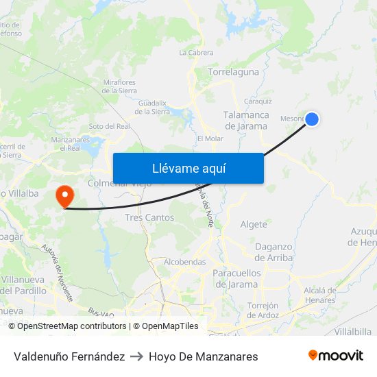 Valdenuño Fernández to Hoyo De Manzanares map