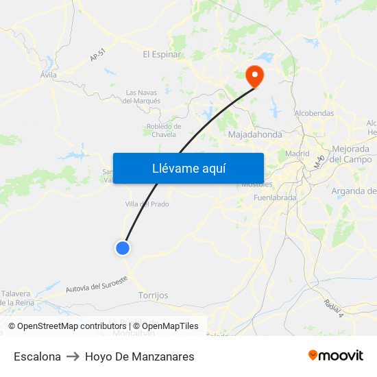 Escalona to Hoyo De Manzanares map