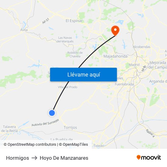 Hormigos to Hoyo De Manzanares map