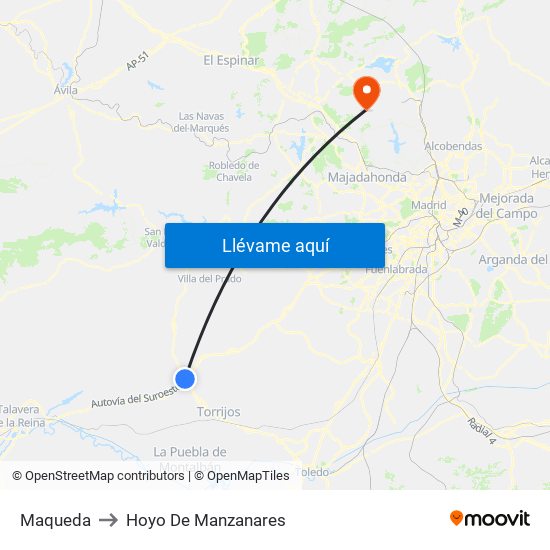 Maqueda to Hoyo De Manzanares map