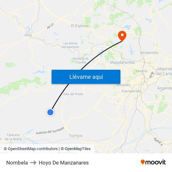Nombela to Hoyo De Manzanares map