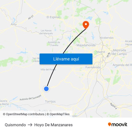 Quismondo to Hoyo De Manzanares map