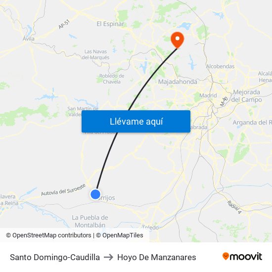 Santo Domingo-Caudilla to Hoyo De Manzanares map