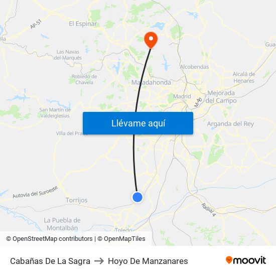 Cabañas De La Sagra to Hoyo De Manzanares map
