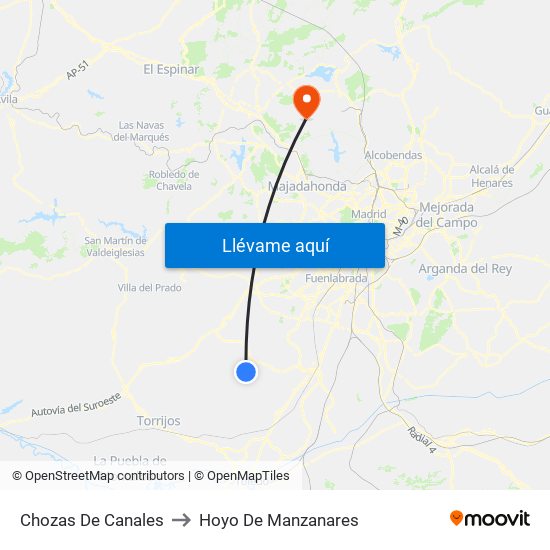 Chozas De Canales to Hoyo De Manzanares map