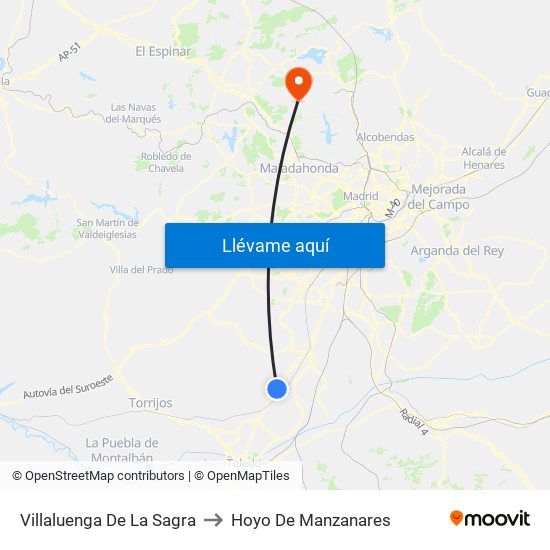 Villaluenga De La Sagra to Hoyo De Manzanares map