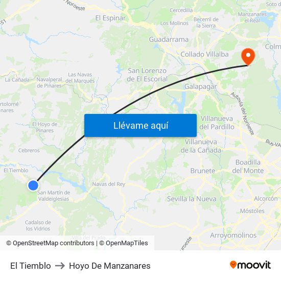 El Tiemblo to Hoyo De Manzanares map