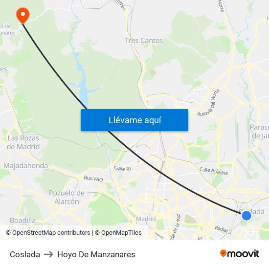 Coslada to Hoyo De Manzanares map