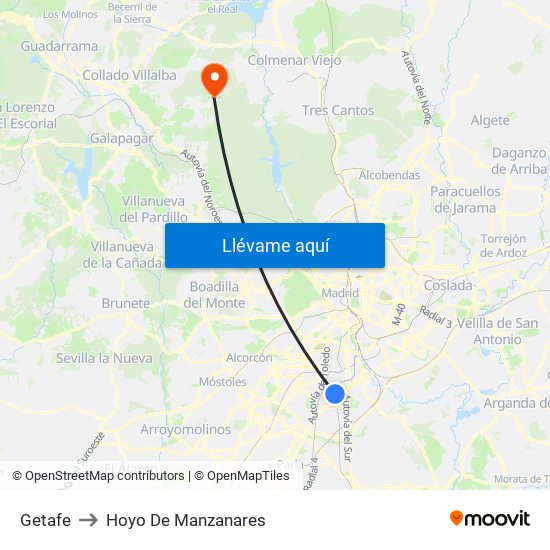 Getafe to Hoyo De Manzanares map