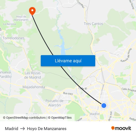 Madrid to Hoyo De Manzanares map