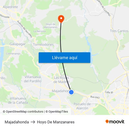Majadahonda to Hoyo De Manzanares map