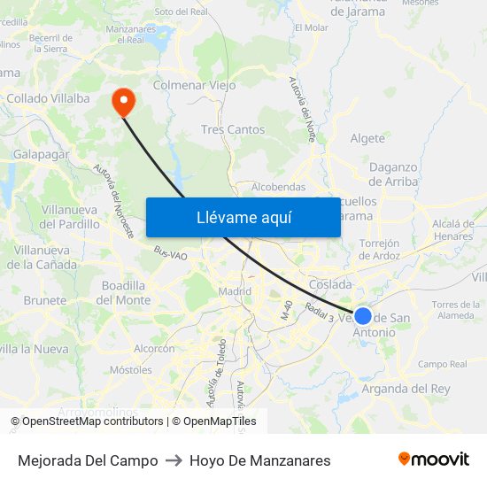 Mejorada Del Campo to Hoyo De Manzanares map