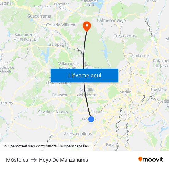 Móstoles to Hoyo De Manzanares map