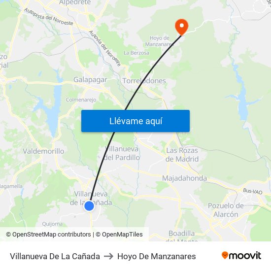 Villanueva De La Cañada to Hoyo De Manzanares map