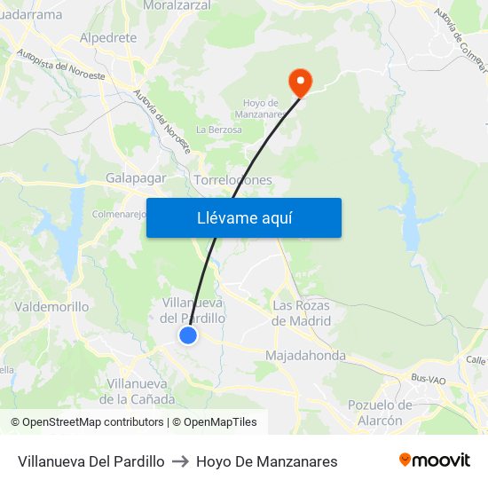Villanueva Del Pardillo to Hoyo De Manzanares map