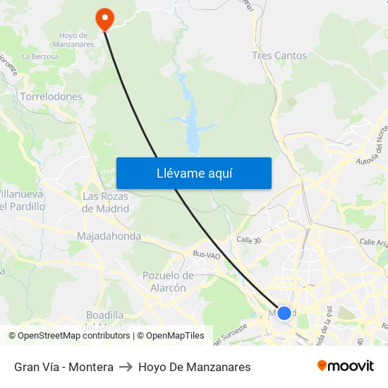 Gran Vía - Montera to Hoyo De Manzanares map