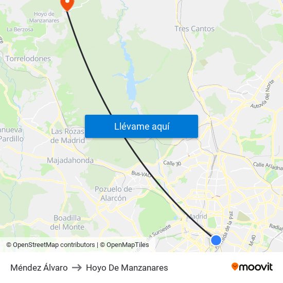 Méndez Álvaro to Hoyo De Manzanares map