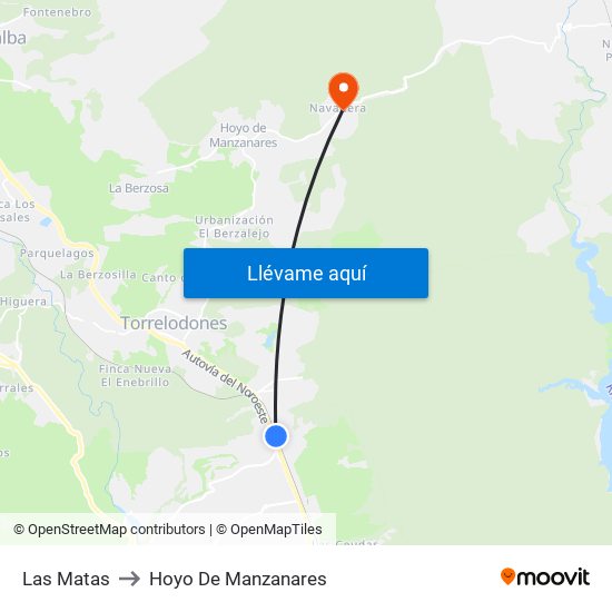 Las Matas to Hoyo De Manzanares map