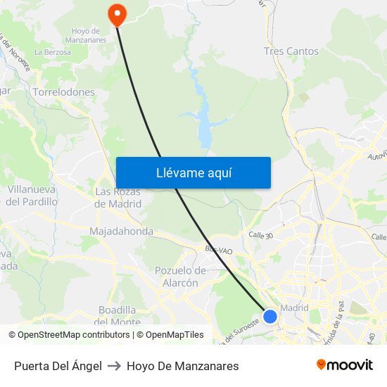 Puerta Del Ángel to Hoyo De Manzanares map
