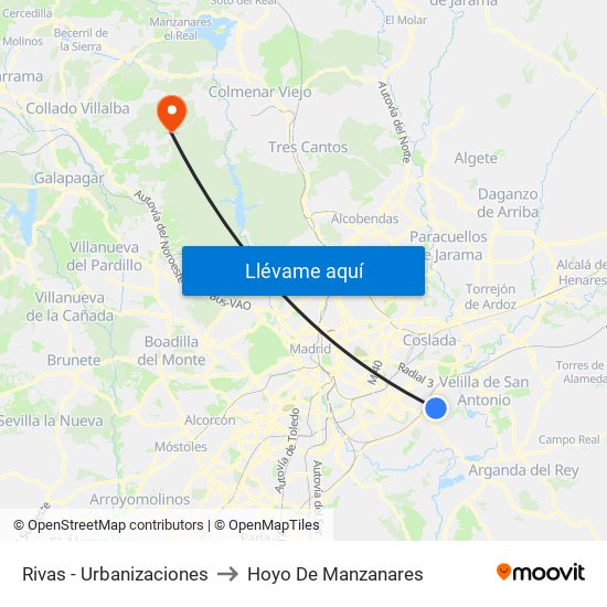 Rivas - Urbanizaciones to Hoyo De Manzanares map