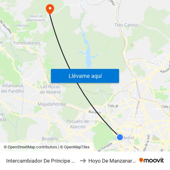 Intercambiador De Príncipe Pío to Hoyo De Manzanares map