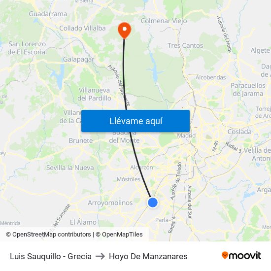 Luis Sauquillo - Grecia to Hoyo De Manzanares map