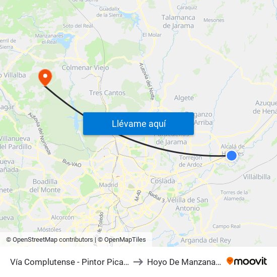 Vía Complutense - Pintor Picasso to Hoyo De Manzanares map
