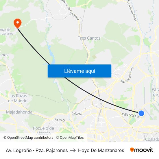 Av. Logroño - Pza. Pajarones to Hoyo De Manzanares map