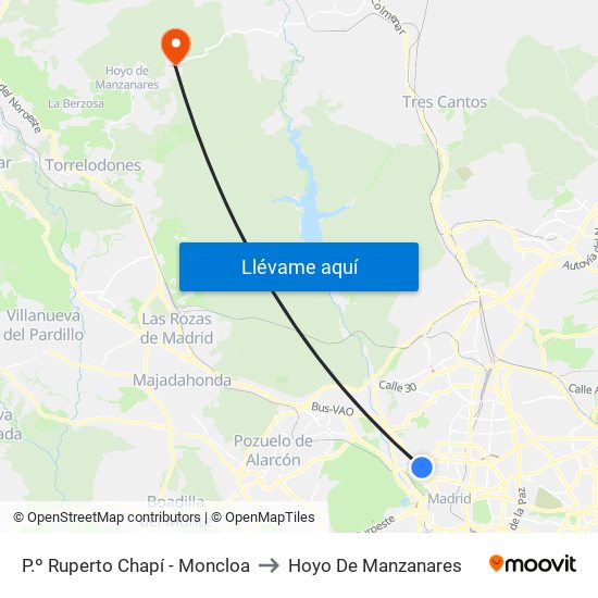 P.º Ruperto Chapí - Moncloa to Hoyo De Manzanares map