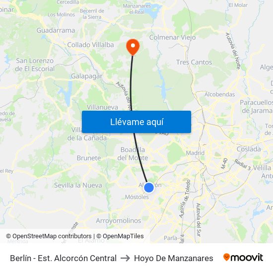 Berlín - Est. Alcorcón Central to Hoyo De Manzanares map