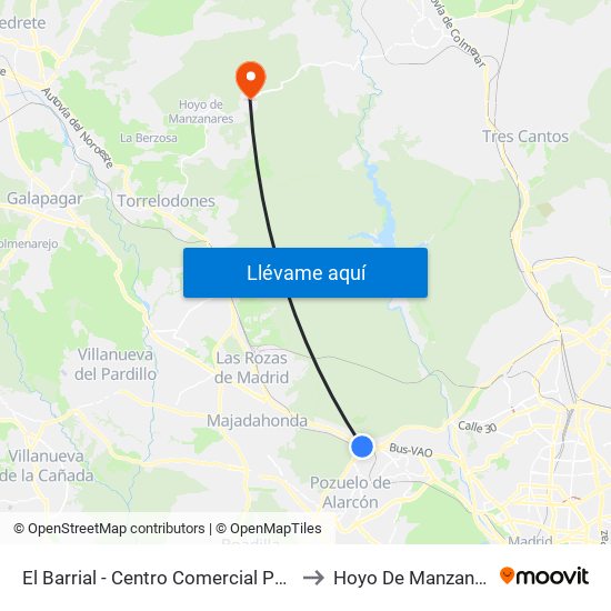 El Barrial - Centro Comercial Pozuelo to Hoyo De Manzanares map