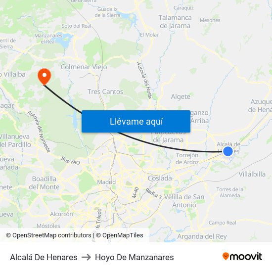 Alcalá De Henares to Hoyo De Manzanares map