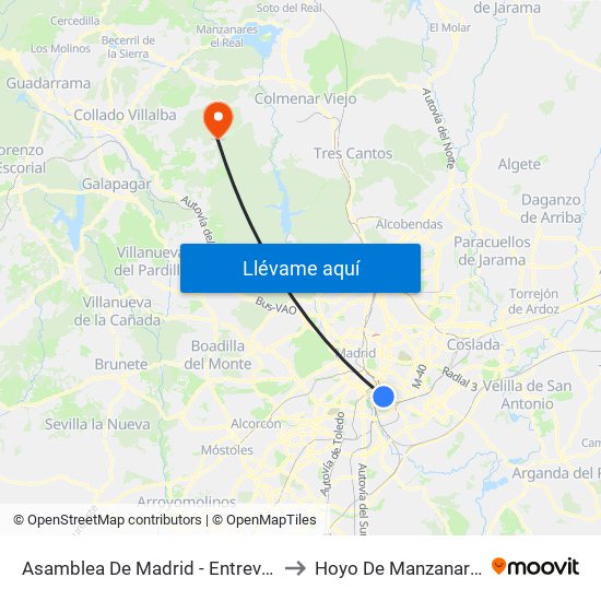 Asamblea De Madrid - Entrevías to Hoyo De Manzanares map
