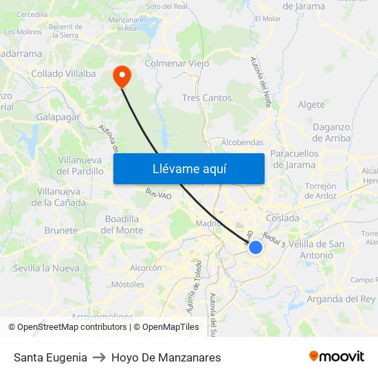 Santa Eugenia to Hoyo De Manzanares map