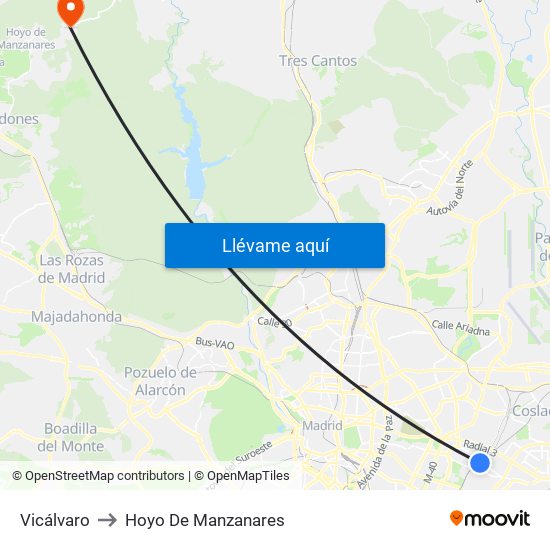 Vicálvaro to Hoyo De Manzanares map