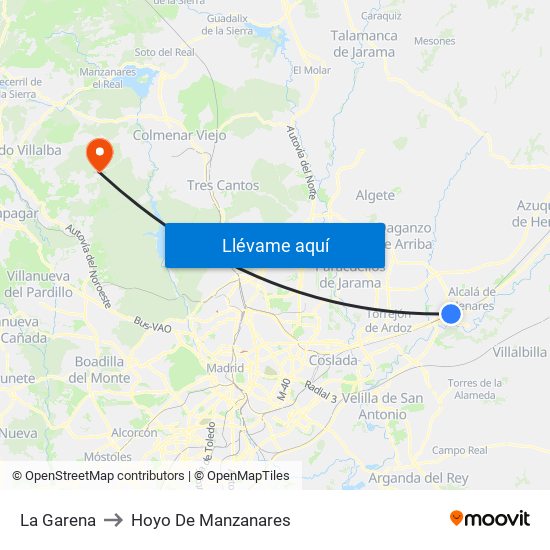 La Garena to Hoyo De Manzanares map