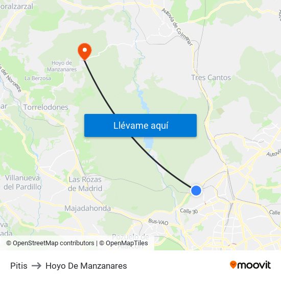Pitis to Hoyo De Manzanares map