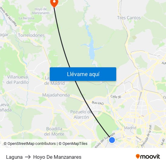 Laguna to Hoyo De Manzanares map