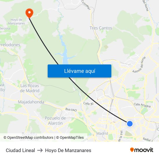 Ciudad Lineal to Hoyo De Manzanares map