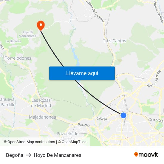 Begoña to Hoyo De Manzanares map