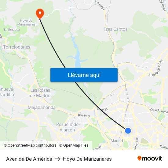 Avenida De América to Hoyo De Manzanares map