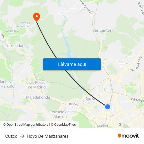 Cuzco to Hoyo De Manzanares map