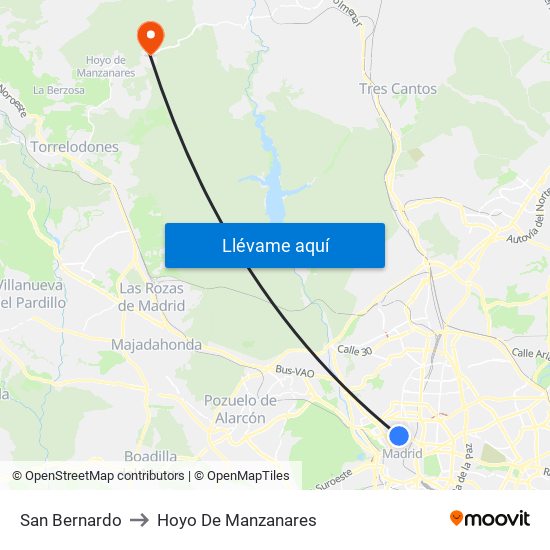 San Bernardo to Hoyo De Manzanares map