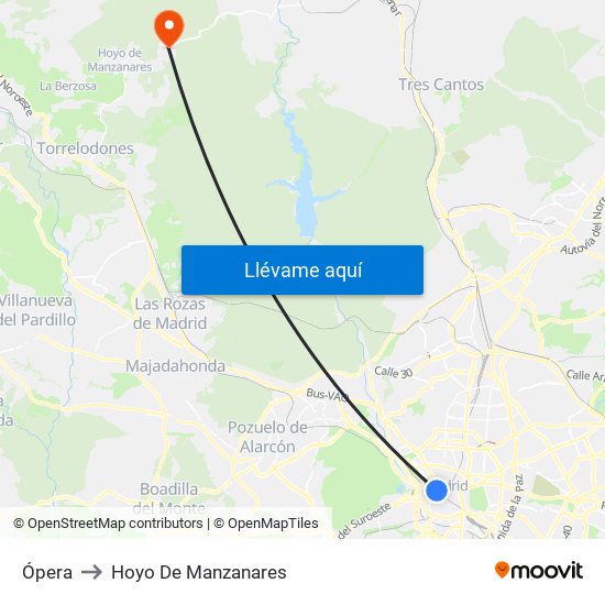 Ópera to Hoyo De Manzanares map