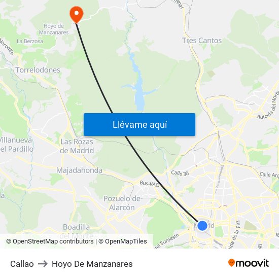 Callao to Hoyo De Manzanares map